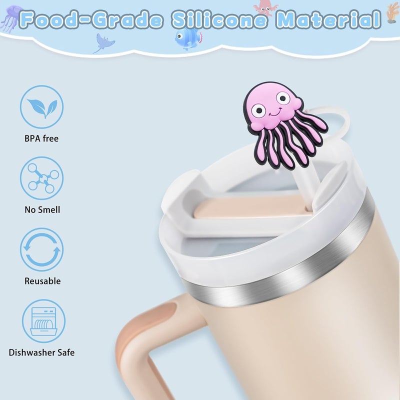 yomanta 9PCS Straw Covers for Stanley Cup Tumbler 30 oz / 40 oz Leak Proof Straw Toppers 10mm Silicone Sea Animal Caps for Stanley Cup Accessories-Marine Wildlife - Image 4